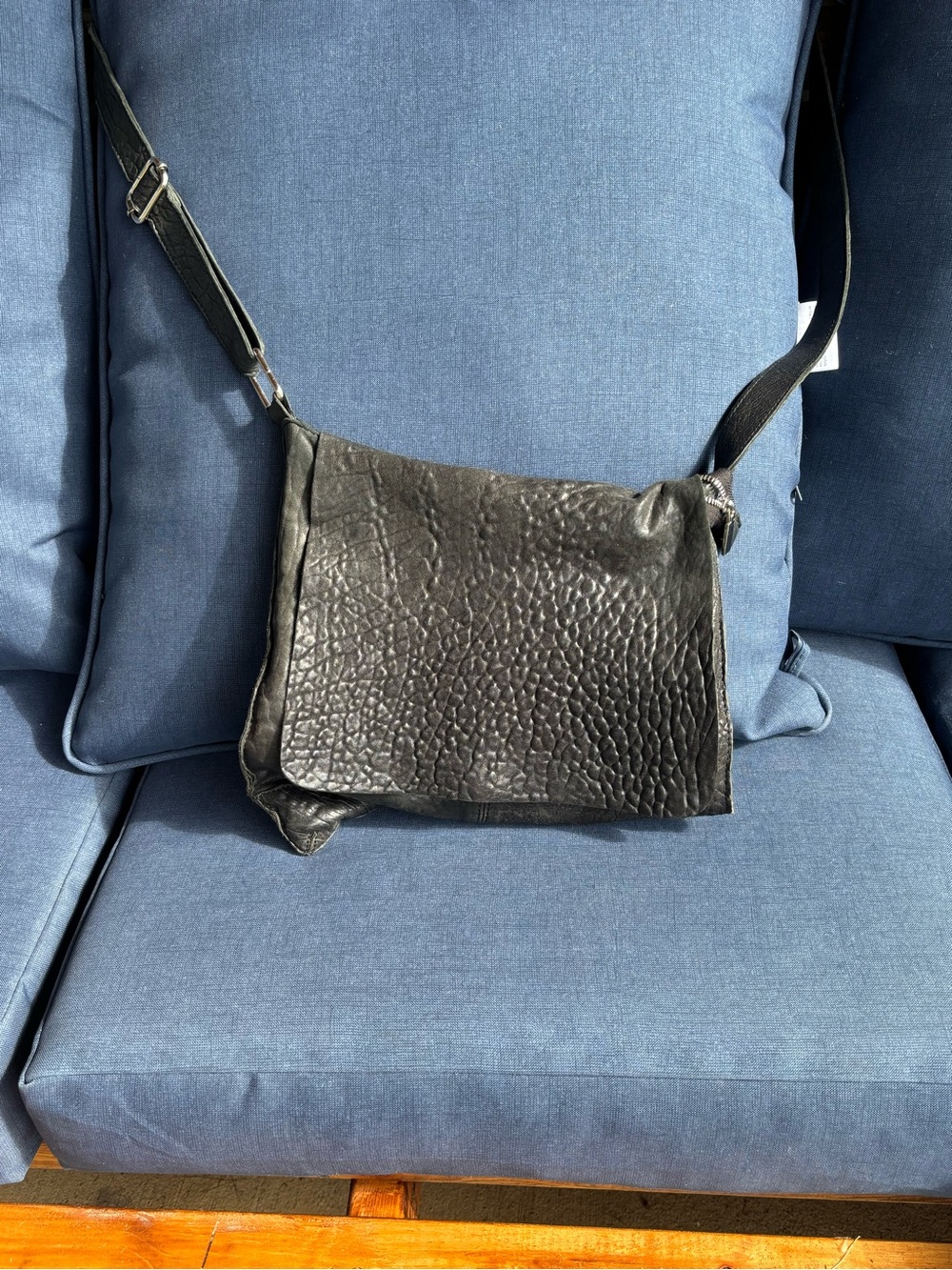Textured Black Leather Crossbody Bag